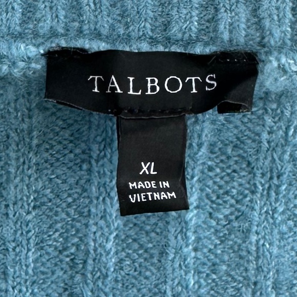 Talbots Cable Knit Half-Zip Sweater Teal XL Cozy Soft Winter Casual Classic - Picture 5 of 10